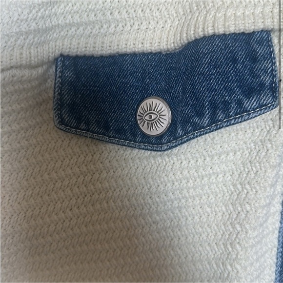 Sandro Paris Nino Cardigan White Knit Denim Blue Trim 100% Cotton Size 2 M - Picture 5 of 6